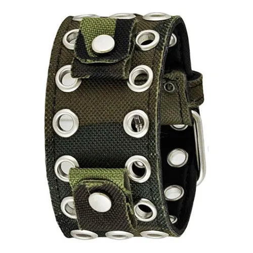 Eyelet Camouflage Green Leather Ladies Cuff