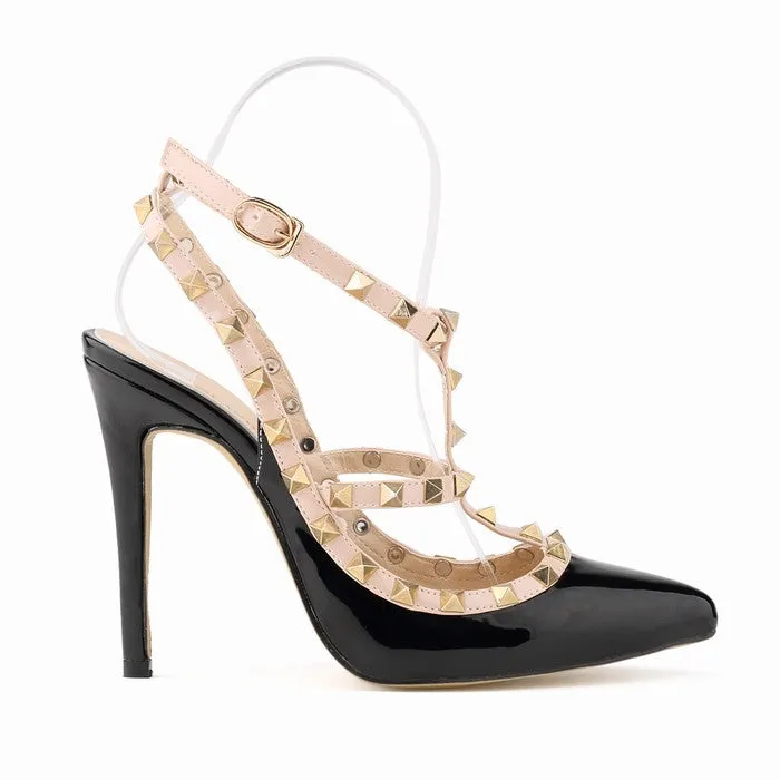 Fashion rivets shoes high shoes pointed toe hasp thin heels sandals shoes rivet pointed toe shoes female sandals 302-5PA