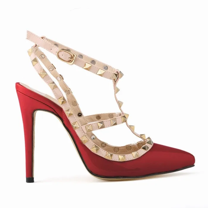 Fashion rivets shoes high shoes pointed toe hasp thin heels sandals shoes rivet pointed toe shoes female sandals 302-5PA