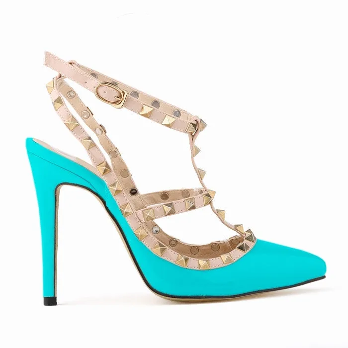 Fashion rivets shoes high shoes pointed toe hasp thin heels sandals shoes rivet pointed toe shoes female sandals 302-5PA