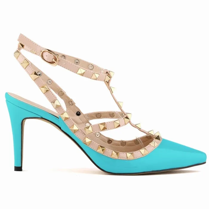 Fashion rivets shoes high shoes pointed toe hasp thin heels sandals shoes rivet pointed toe shoes female sandals 302-5PA