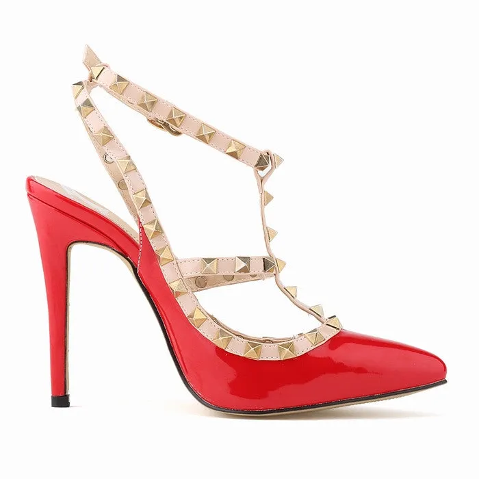 Fashion rivets shoes high shoes pointed toe hasp thin heels sandals shoes rivet pointed toe shoes female sandals 302-5PA