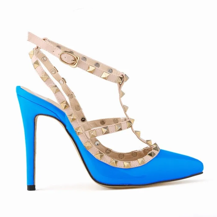 Fashion rivets shoes high shoes pointed toe hasp thin heels sandals shoes rivet pointed toe shoes female sandals 302-5PA