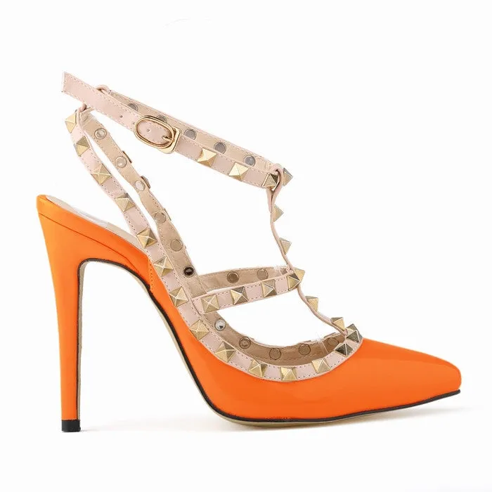 Fashion rivets shoes high shoes pointed toe hasp thin heels sandals shoes rivet pointed toe shoes female sandals 302-5PA