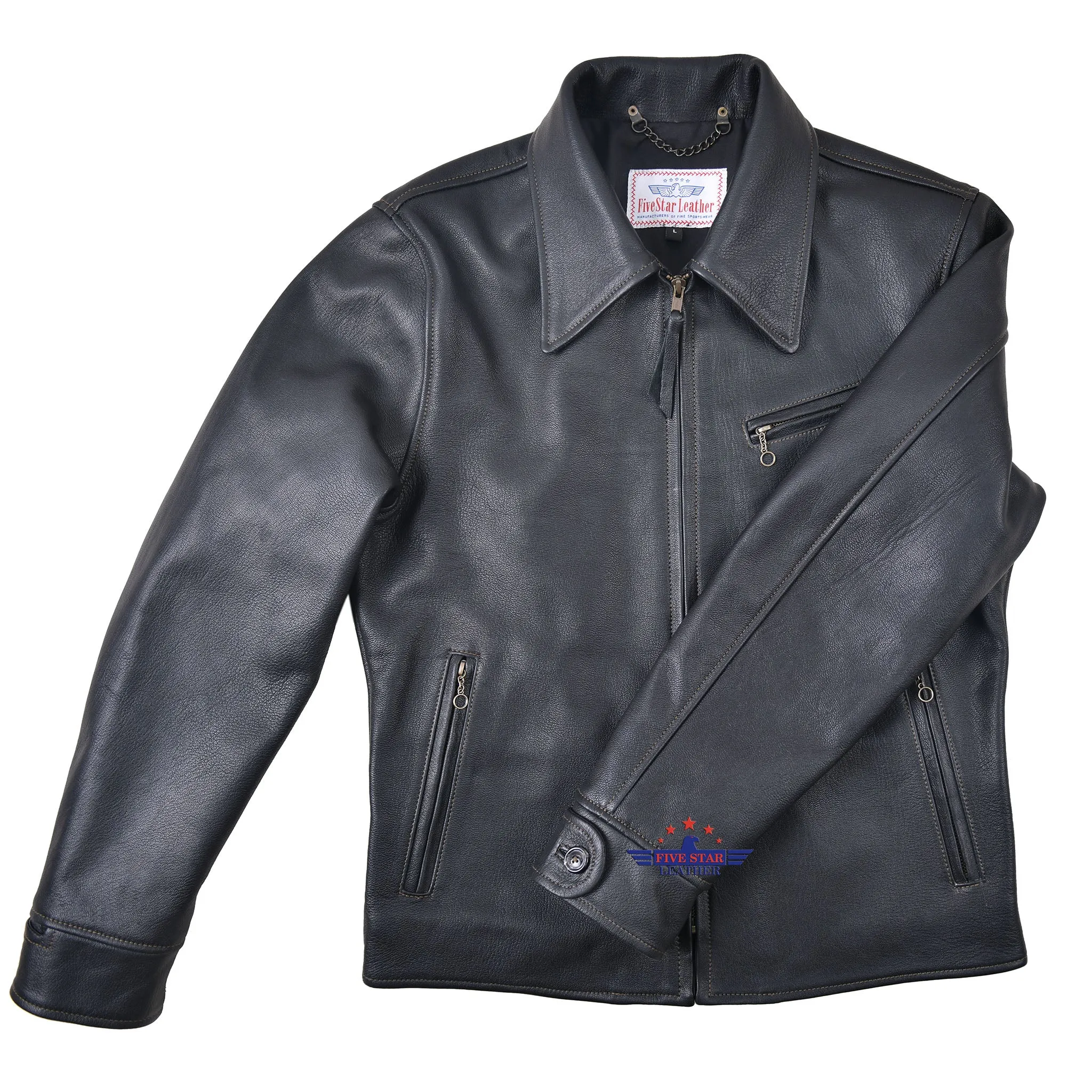 FiveStar Leather Vintage Custom 1930s Goat Hide Leather Jacket Black