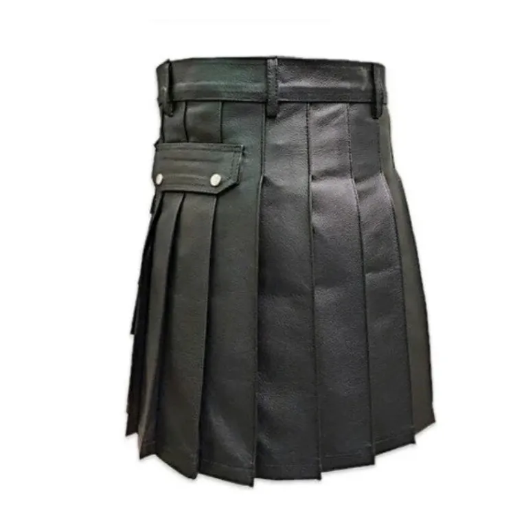 Genuine Black Leather Men Gladiator Pleated
