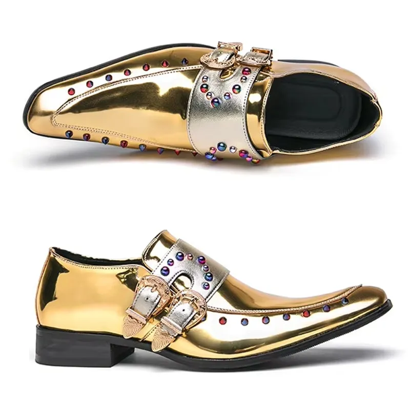 Golden Glitter Leather Rhinestone Men Chelsea
