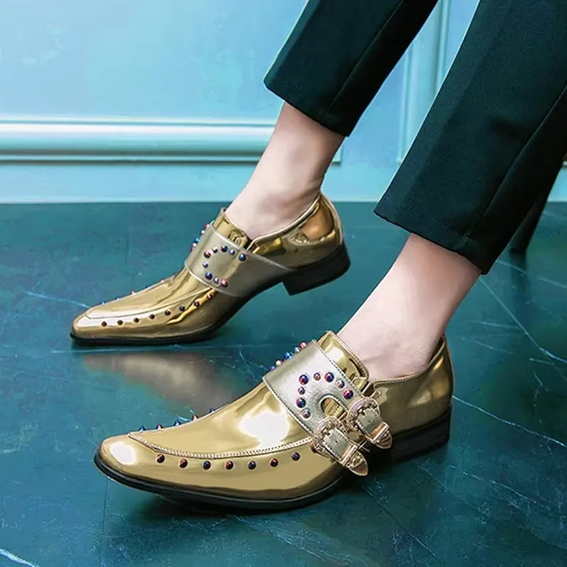 Golden Glitter Leather Rhinestone Men Chelsea
