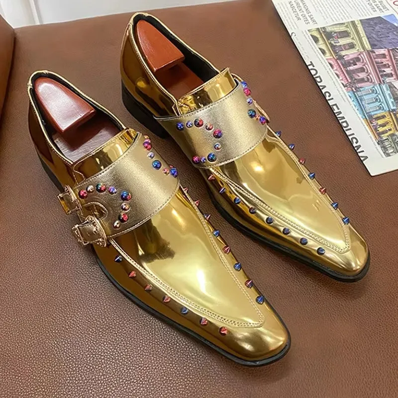 Golden Glitter Leather Rhinestone Men Chelsea