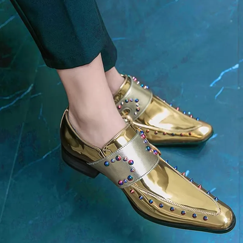 Golden Glitter Leather Rhinestone Men Chelsea