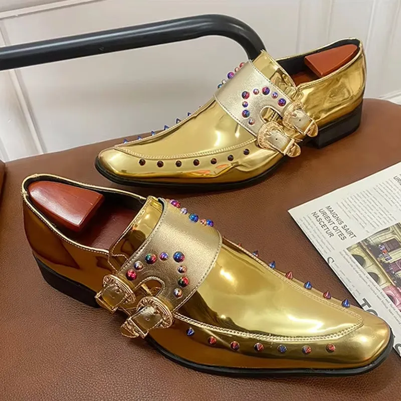 Golden Glitter Leather Rhinestone Men Chelsea