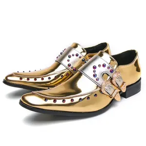 Golden Glitter Leather Rhinestone Men Chelsea