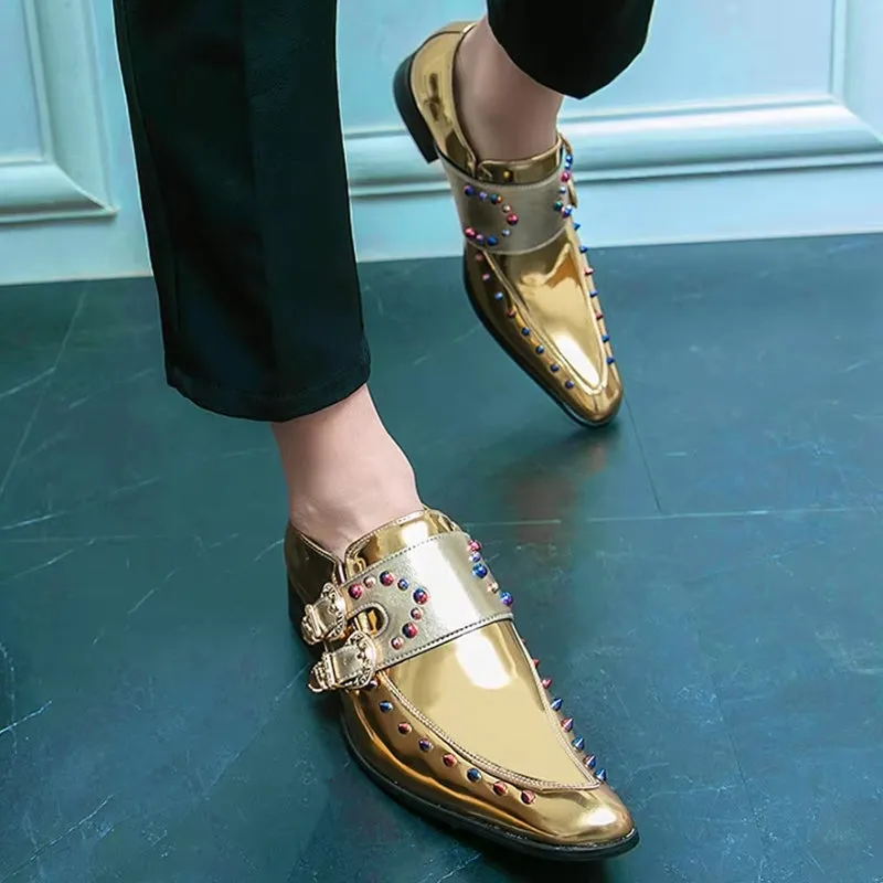 Golden Glitter Leather Rhinestone Men Chelsea