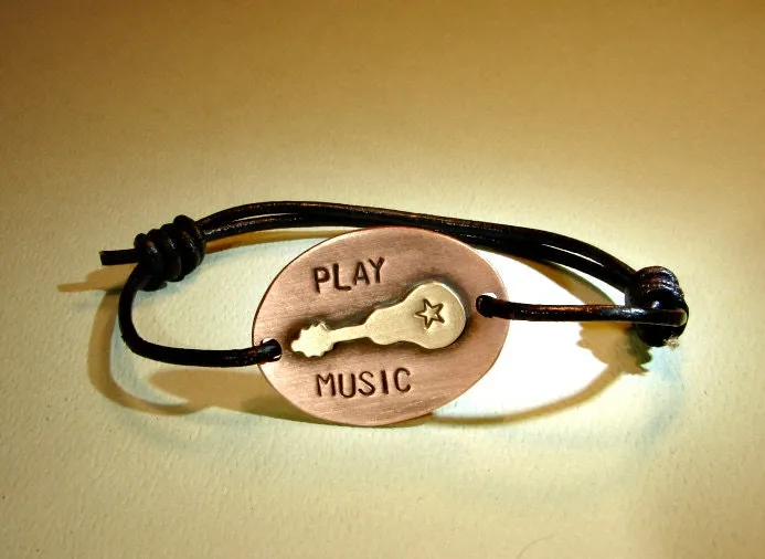Guitar wrap bracelet with black leather cord