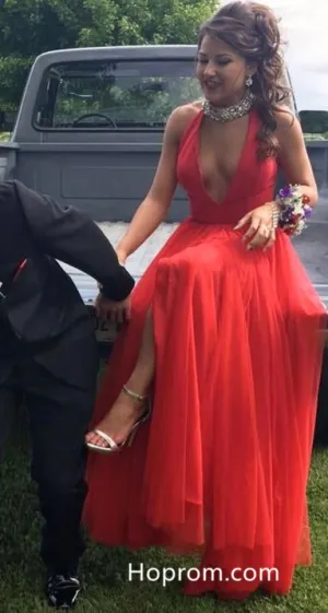 Halter Sexy Prom Dresses Tulle Evening Dresses