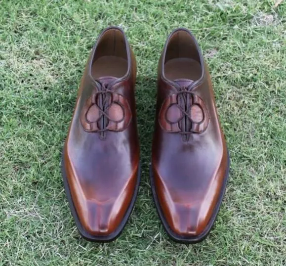 Handmade Antique Brown Leather Dress Shoes for Men