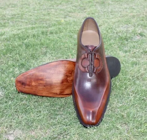 Handmade Antique Brown Leather Dress Shoes for Men
