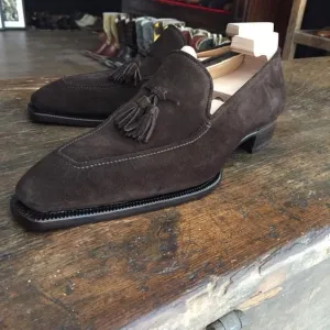Handmade Brown Suede Leather Tassel Formal Shoes