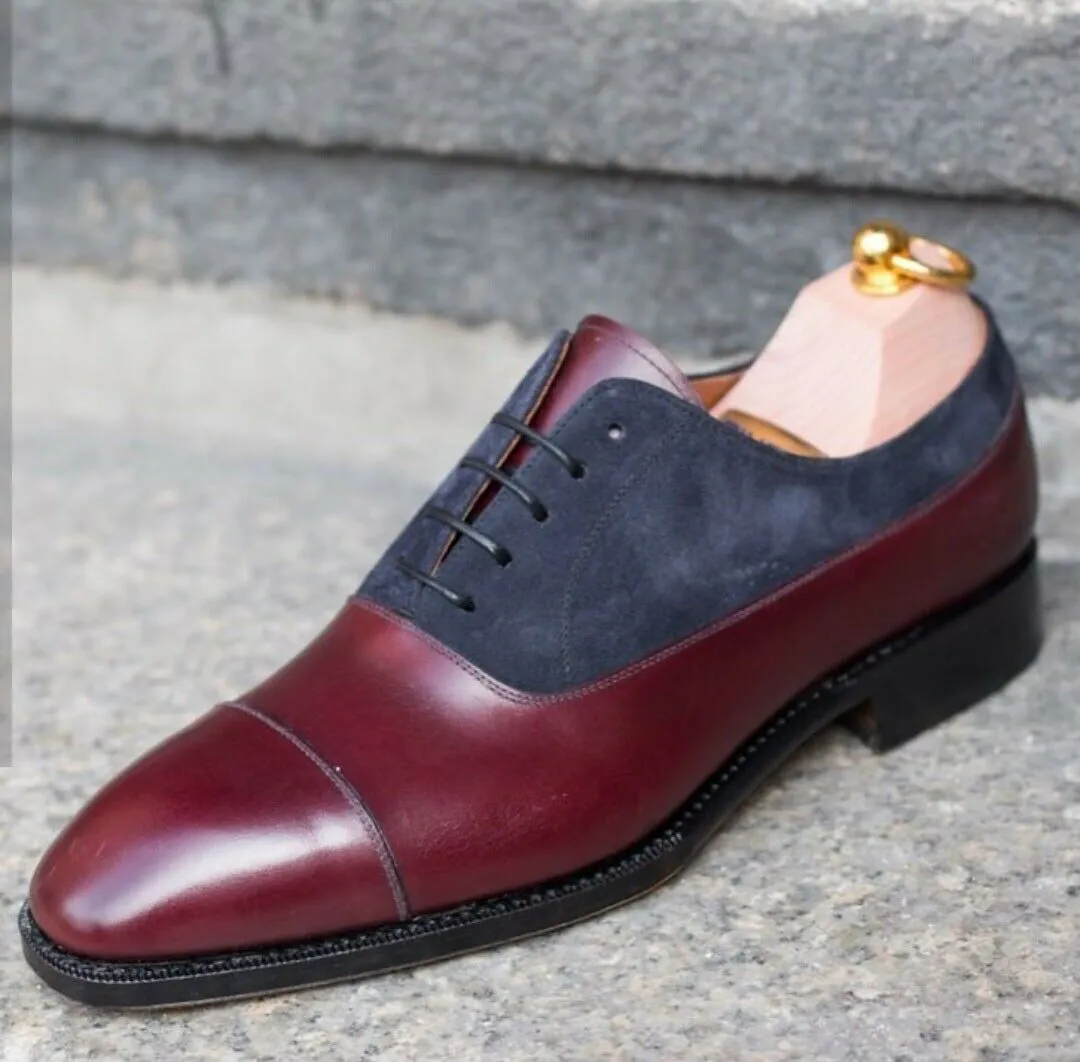 Handmade Cap Toe Lace Up Dress Shoes for Men