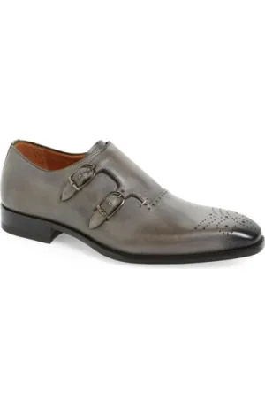 Handmade Gray Double Monk Shoes for Men