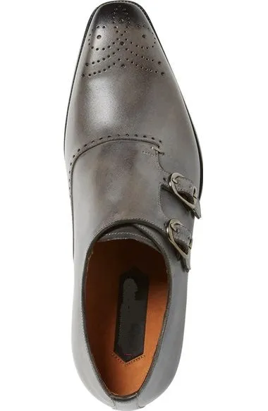Handmade Gray Double Monk Shoes for Men