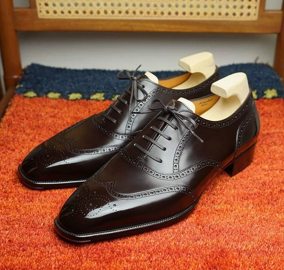 Handmade Men's Wingtip Brogue Leather Dress Shoes