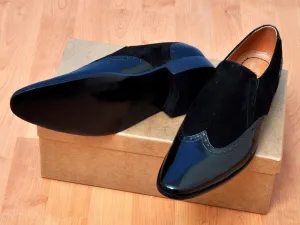 Handmade Patent Leather and Suede Moccasin Shoes for Men