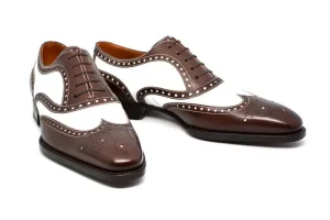 Handmade Spectator Shoes, Brown and White Leather Dress Shoes