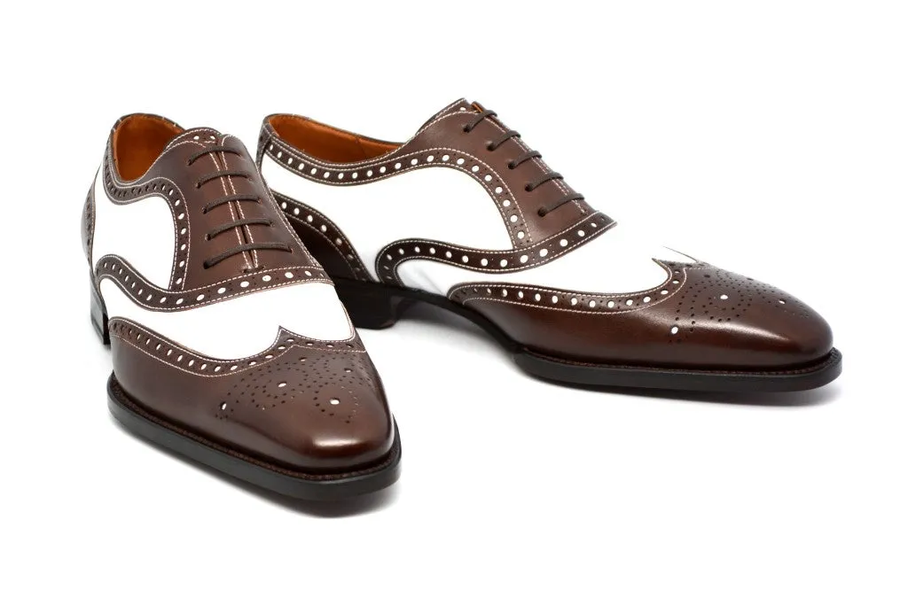 Handmade Spectator Shoes, Brown and White Leather Dress Shoes