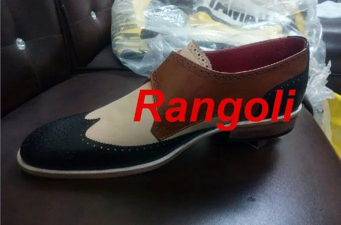 Handmade Triple Tone Formal Monk Shoes for Men