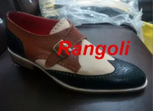Handmade Triple Tone Formal Monk Shoes for Men