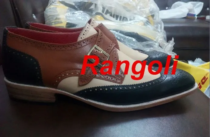 Handmade Triple Tone Formal Monk Shoes for Men