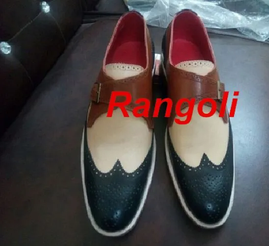 Handmade Triple Tone Formal Monk Shoes for Men