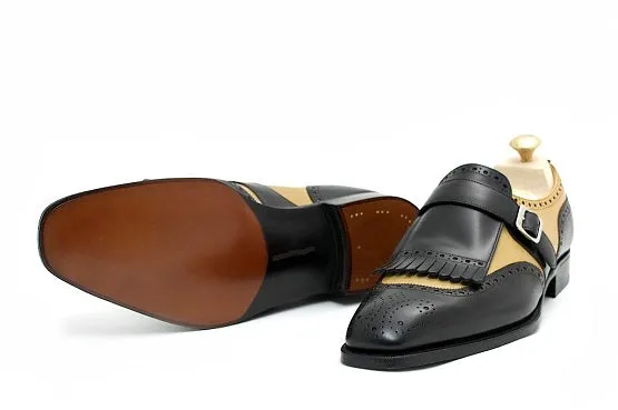 Handmade Two Tone Monk Shoes, Formal Leather Shoes for Men