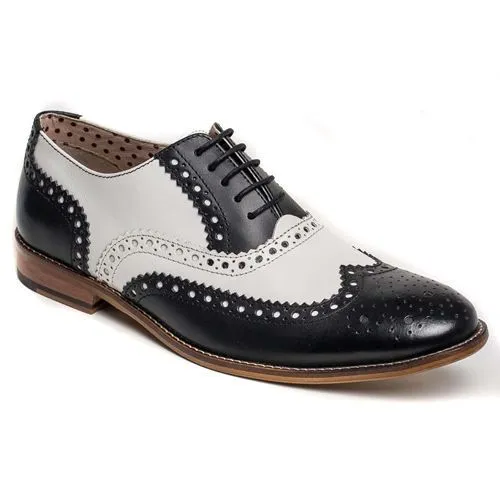 Handmade Wingtip Brogue Leather Shoes for Men - Black and White