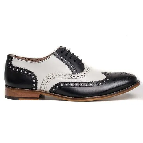 Handmade Wingtip Brogue Leather Shoes for Men - Black and White