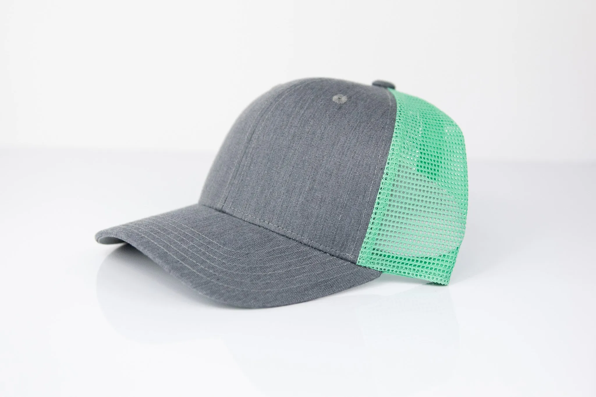 HEATHER GRAY AND TEAL MESH SNAPBACK HAT