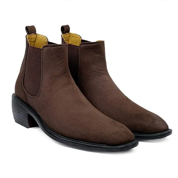 Height Increasing Suede Material Brown Casual Chelsea Boots For Men-JonasParamount