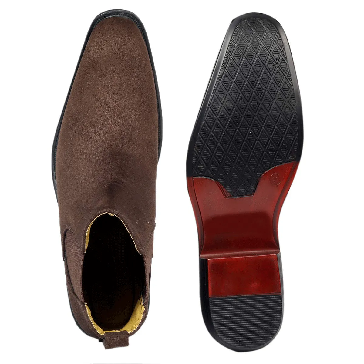 Height Increasing Suede Material Brown Casual Chelsea Boots For Men-JonasParamount