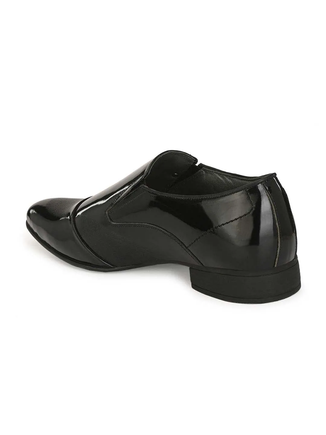 Hitz Men's Black Leather Slip-On Semi-Formal Shoes