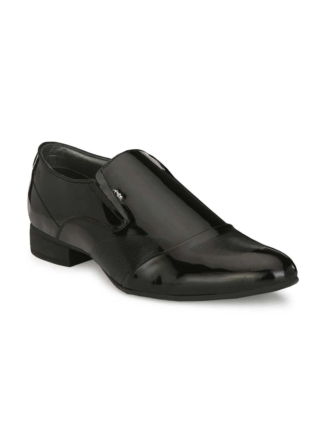 Hitz Men's Black Leather Slip-On Semi-Formal Shoes