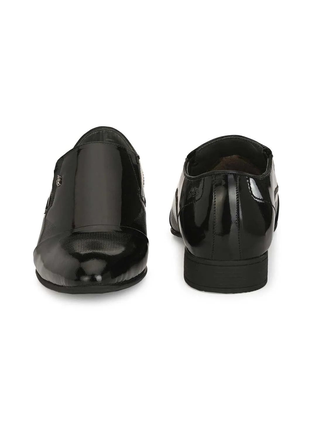 Hitz Men's Black Leather Slip-On Semi-Formal Shoes