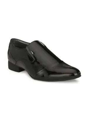 Hitz Men's Black Leather Slip-On Semi-Formal Shoes