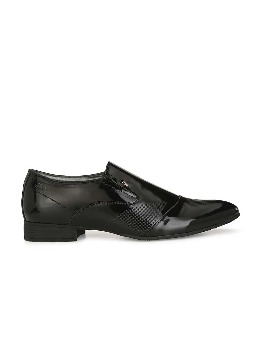 Hitz Men's Black Leather Slip-On Semi-Formal Shoes
