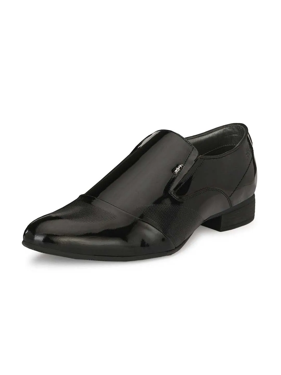 Hitz Men's Black Leather Slip-On Semi-Formal Shoes