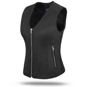 HL14854LMB WOMEN SIDE STRETCH VEST M/O LAMB LEATHER BLACK