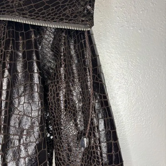JUST B Dark Chocolate Brown Light Weight Crocodile Print Faux Leather Jacket M‎