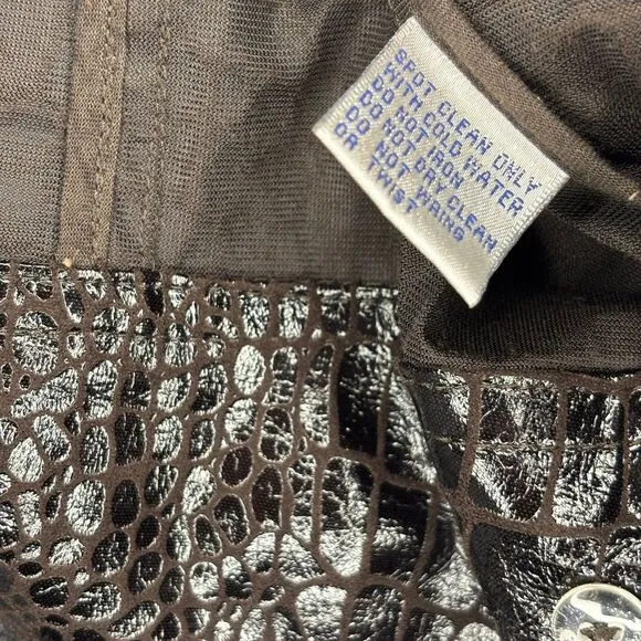 JUST B Dark Chocolate Brown Light Weight Crocodile Print Faux Leather Jacket M‎