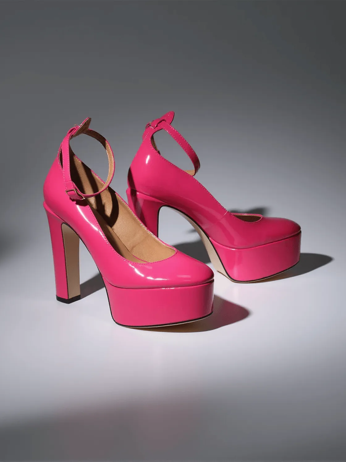 Kalea Leather Platform Heels In Hot Pink