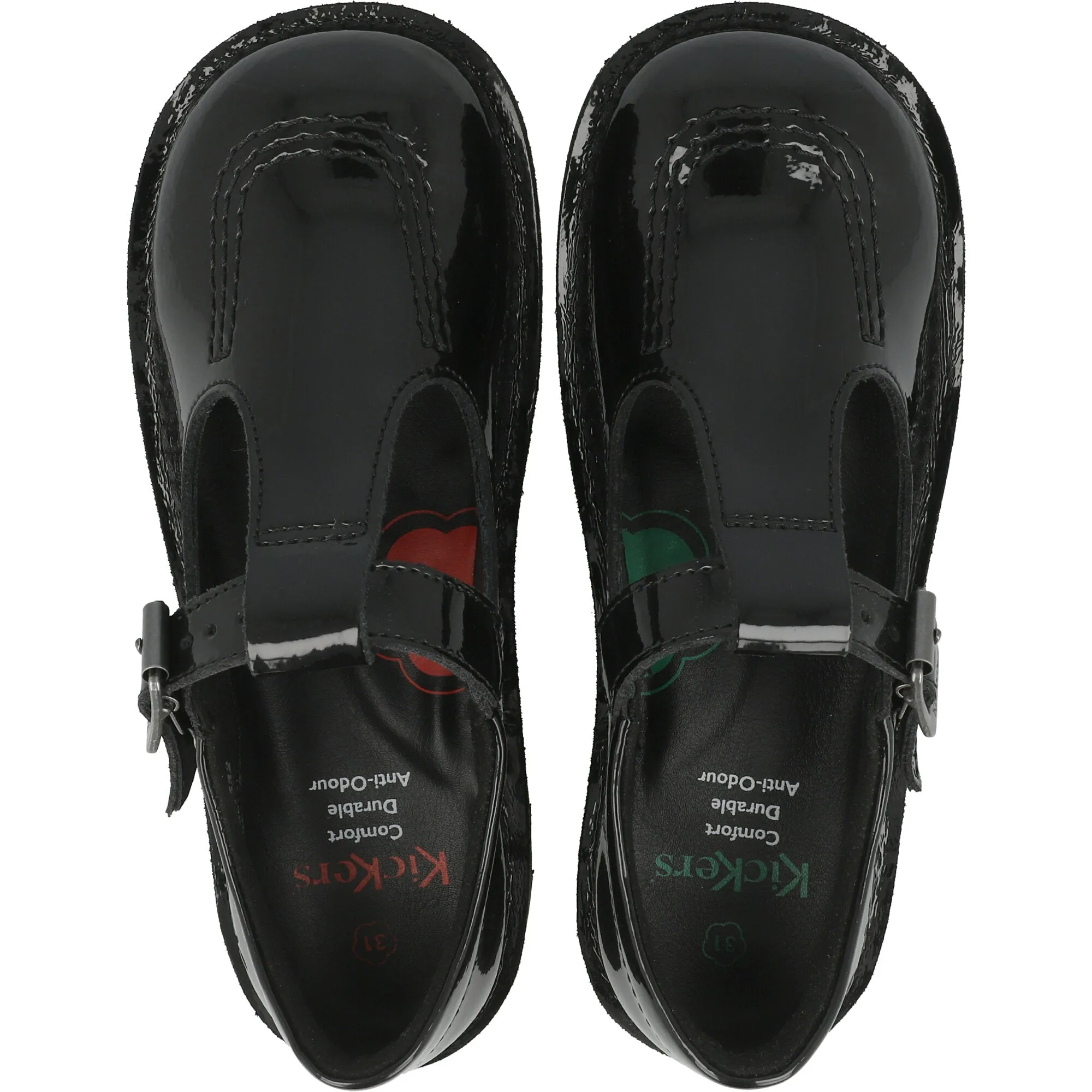Kickers Kick T-Bar Black Leather School Shoes